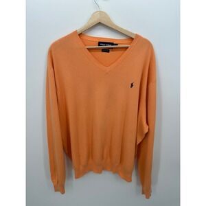 Polo Golf Ralph Lauren‎ Orange V Neck Sweater Mens XXL Cotton Preppy Spring
